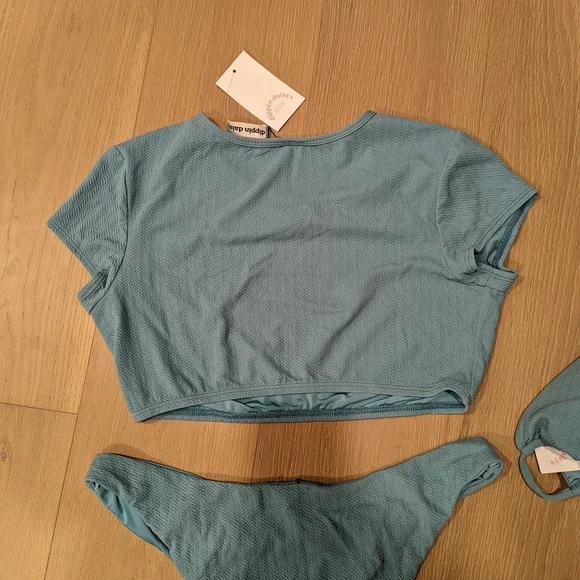 Three Piece Dusty Teal\Blue Bikini Set - Picture 2 of 13